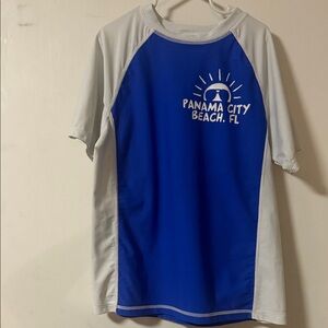 Coastalista Panama City Beach Blue & white Rash Guard, boys size large, EUC